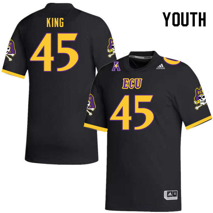 Youth #45 Devon King ECU Pirates 2023 College Football Jerseys Stitched-Black - Click Image to Close
